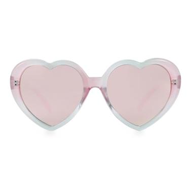Imagem de JOVAKIT Óculos de sol infantis polarizados em forma de coração para meninas de 3 a 18 anos, óculos de sol modernos e adoráveis para festa rave, proteção UV, 02 Espelhado rosa/rosa