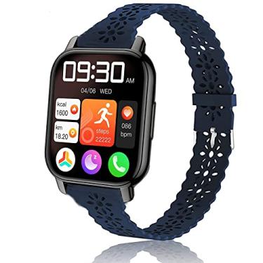 Imagem de Pulseira de relógio inteligente Popglory de 1,85 polegadas P66, pulseira de substituição de relógio vazada de renda de silicone compatível com smartwatch MorePro H56/Kimnix T99 Pro Watch/LESHIDO CS08 de 1,8 polegadas (azul)