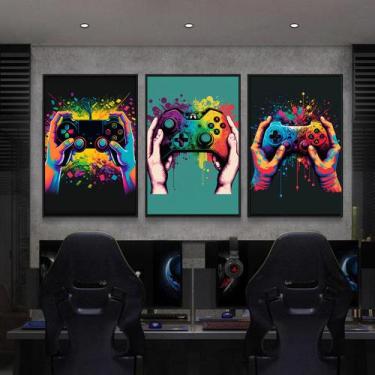 Imagem de Quadro decorativo trio gamer video game controle computador - vpshoppi