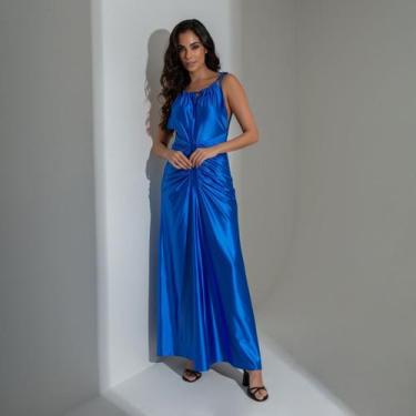 Imagem de Vestido susie longo acetinado elegante - Susie Modas, Azul, P