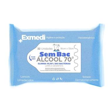 Imagem de Lenço Umedecido 32 UN Alcool 70 SEMBAC elimina 99% bactérias - Exmedi,