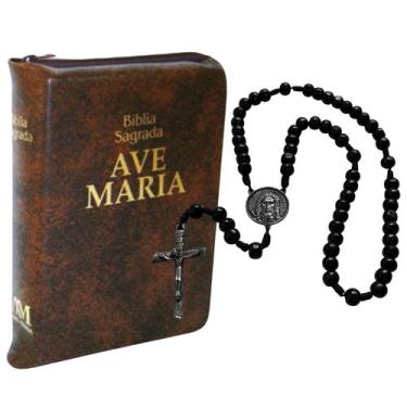 Imagem de Kit Terço Sagrada Face Livro Bíblia Sagrada Ave-Maria Zíper - Média - 