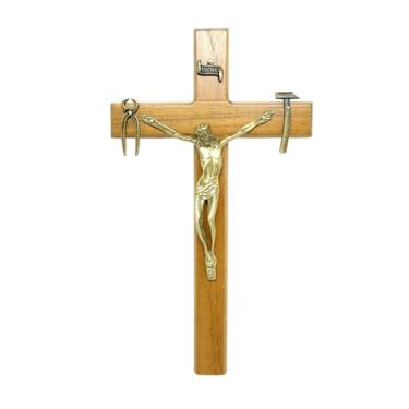 Imagem de Crucifixo de Porta ou Parede de Nossa Senhora da Salette 18 cm Madeira Clara (Cruz Saletina)