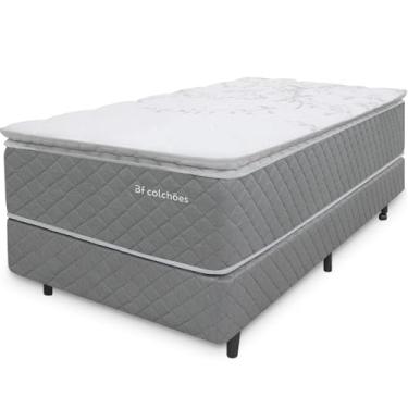 Imagem de Cama Box com Colchão Solteirão Molas Ensacadas Pillow Top 97x203cm Premium Sleep Cinza BF Colchões