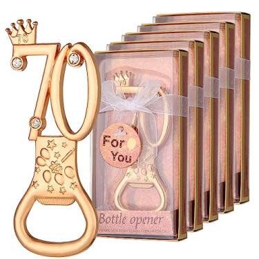 Imagem de 24 caixas de abridores de garrafas de aniversário de 70 anos com tema de ouro rosa, favoritos para presentes de festa de casamento de 70 anos, lembranças ou decorações de festa (design 70)