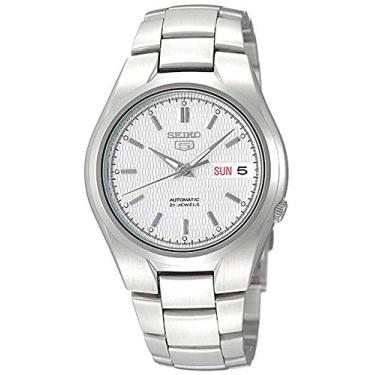 Imagem de SEIKO 5 Relógio masculino de aço inoxidável, Branco/Prata, Relógio Automático