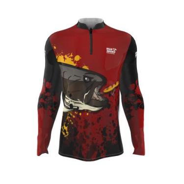 Imagem de Camiseta Mar Negro Peixe Pesca Proteção Solar 50+ Com Luvinha Tucunaré