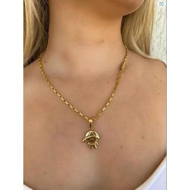 Imagem de Cordão Feminino Tijolinho 3mm + Pingente Filho Banhado Ouro - ToJoia18
