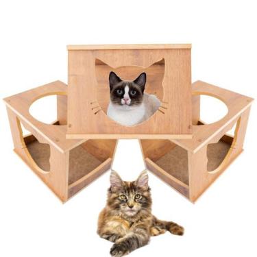 Imagem de Kit 3pçs de Nicho de Parede Frente Cara de Gato LAMINADO - BT WOOD, MA