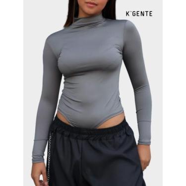 Imagem de bory body básico feminino suplex collant maiô manga longa gola alta - 