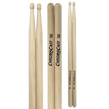 Imagem de ChromaCast 2B Baquetas de nogueira feitas nos EUA, 2 pares - ponta de madeira - perfeita para bateristas iniciantes, intermediários e profissionais - Madeira de nogueira americana de verdade