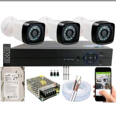 Imagem de Kit 3 Camera de Segurança Infra 20m 1.3 hd  Dvr 4ch Multi Hd com hd 2023 promo