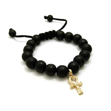 Imagem de Fashion 21 Pulseira de contas de madeira ajustável com pingente de Ankh da Egypt Key of Life em tom preto