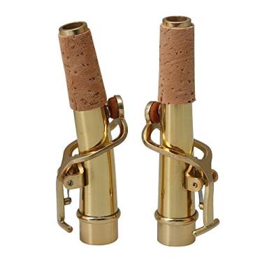 Imagem de BQLZR Acessórios de saxofone de madeira e metal dourado de 10 x 3 cm conjunto de pescoço de saxofone com pescoço curvo e pescoço reto para saxofone soprano pacote com 2