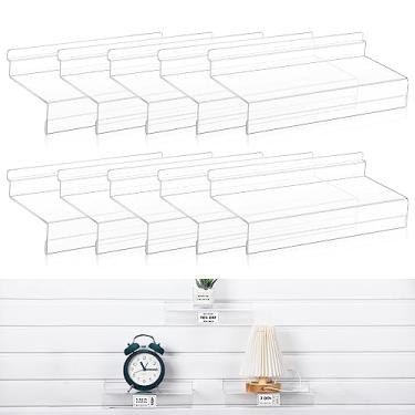 Imagem de 10 peças de prateleiras de slatwall de acrílico para pendurar acessórios de parede de 10 x 25 cm transparente para parede, sala de estar, quarto, escritório, loja de sapatos, uso doméstico, exibição