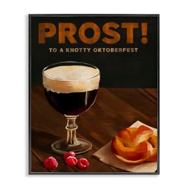 Imagem de Stupell Industries Prost Beer & Pretzel Framed Giclee Wall Art Design por The Whiskey Ginger, moldura preta, 40,6 x 50,8 cm