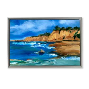 Imagem de Stupell Industries Beachside Cliffs Paisagem Emoldurada Tela Flutuante Arte Design de Parede por Liz Jardine, Moldura Flutuante Cinza, 25 x 17
