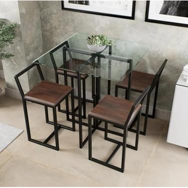 Imagem de Conjunto Mesa Vidro 4 Cadeiras Pequena Imbuia Industrial Black