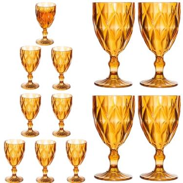 Imagem de Pacote com 12 taças de vinho vintage, taças de água coloridas de plástico reutilizáveis de 355 ml, padrão exclusivo em relevo inquebrável, taças de vinho com haste inquebrável, copos de bebida de bar