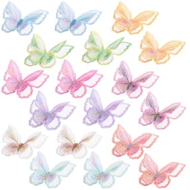 Imagem de HINZIC 18 peças de apliques de renda borboleta de 9 cores, adesivos de organza de camada dupla, enfeites bordados decorativos costurados para casamento, dia dos namorados, roupas, jeans, chapéu,