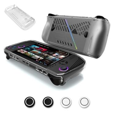 Imagem de Aircawin Capa transparente para Asus ROG Ally X 2024, capa transparente para console de jogos portátil Rog Ally X com 4 peças de capa para polegar, capa leve de TPU macio para ROG Ally X, acessórios