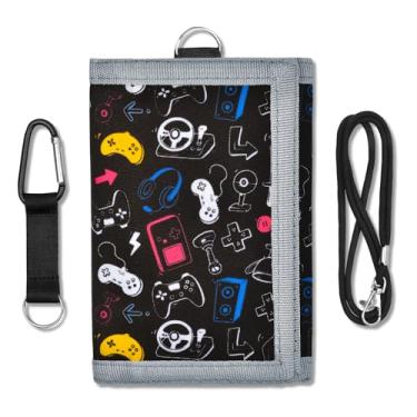 Imagem de Carteira infantil para meninos, carteira para crianças de 4 a 12 anos com três dobras com bolso para moedas com zíper e porta-cartões, carteira de presente de aniversário e Natal, Console de jogos