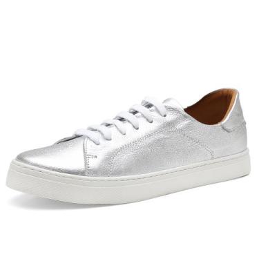 Imagem de Tênis feminino Pierrô slip on couro legítimo cor prata, 38, Feminino, 