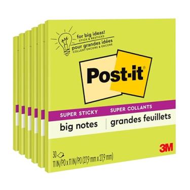 Imagem de Post-it Super Sticky Big Notes, 28 x 28 cm, 1 bloco, 2 The Sticking Power, verde neon (BN11G) (pacote com 6)