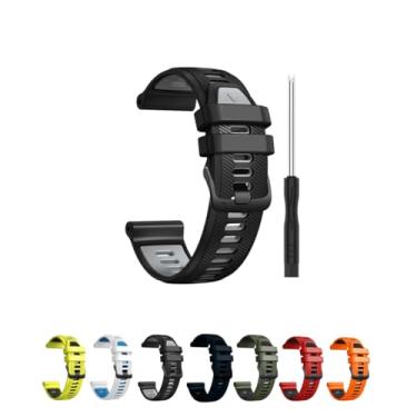 Imagem de Pulseira QUIBARATO de silicone compatível com 965, 955, 945, 935 (PRETA C/CINZA) - Largura 22mm - Acompanha uma chave tipo "V".