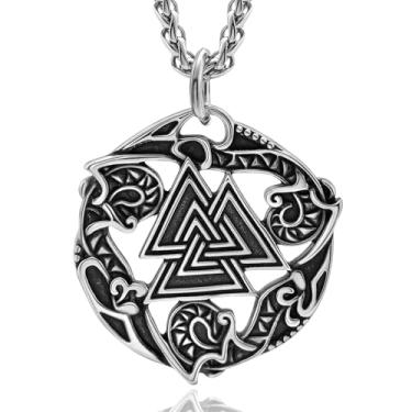 Imagem de Hoyazvet Colar nórdico viking Mjolnir Runes para homens, vintage dragão amuleto mitologia nórdica joia Valknut, com caixa de presente, Aço inoxidável, Sem Pedra Preciosa