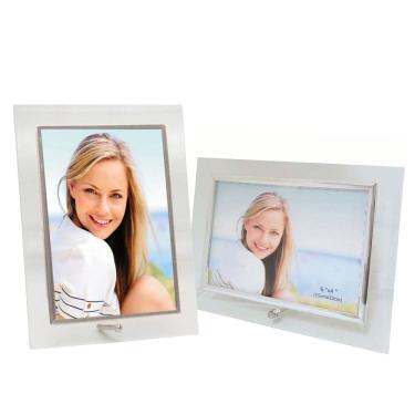 Imagem de Conjunto Porta Retrato Vidro Reto Prime Borda Prata 10x15 Vertical e Horizontal – Tuut