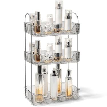 Imagem de TENDER EPOCH Organizador de balcão de banheiro, bancada, para cuidados com a pele, maquiagem, cosméticos, cuidados com a pele, suporte para perfume, cinza, prata, 3 níveis