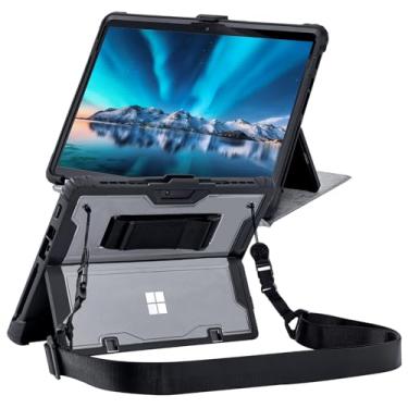 Imagem de ZEERSIDEND Capa protetora para tablet Microsoft Surface Pro8 de 13 polegadas 2021, capa grossa e robusta com suporte, capa de teclado compatível, incluindo alça de mão no ombro, preta