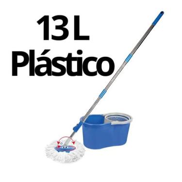 Imagem de Mop Giratório 360 com Balde e Cesto Inox ou Plástico 8 e 13 Litros, Ce