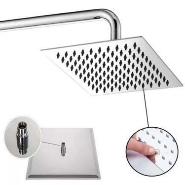 Imagem de Ducha Inox Ss304 20cm Quadrada Duchão 20x20 Chuveiro Braço Parede de 4