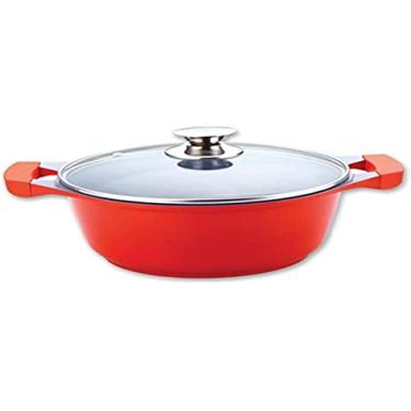 Imagem de Caçarola Ecolumi 28 cm, Revestimento Cerâmico Interno, Cabo Soft-Touch, Tampa de Vidro, Gedex ECO-050, Vermelho