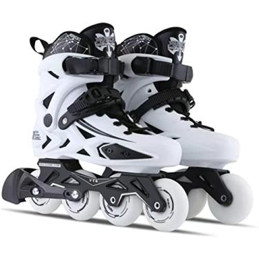 Imagem de Patins em linha fitness, patins de corrida de velocidade de 4 rodas ao ar livre para homens mulheres adultos (homens 10/feminino 11, branco 44)
