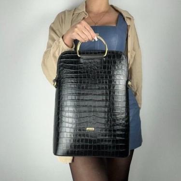 Imagem de Pasta feminina notebook recuo em couro legítimo b.992,  CROCO PRETO ON