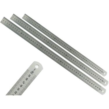 Imagem de Kit 3 Réguas Metal Inoxidável Marcação De Baixo Relevo Uso Escolar Escritório Engenheiro Profissional 50 cm