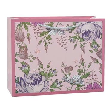 Imagem de HANSWARE Pacote com 4 sacos de presente rosa médios de 24,4 cm com alças, sacos de presente de flores vintage para presentes fofos para dia dos namorados, casamento, Páscoa, Natal, chá de bebê, festa