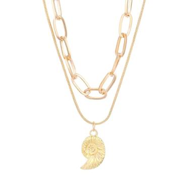 Imagem de Yecomsy Colar em camadas de estrela do mar delicado dourado estrela do mar concha gargantilha colares praia surfista fantasia joias para mulheres, Zinco, Sem Pedra Preciosa