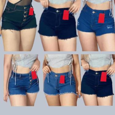 Imagem de Kit 2 Shorts Jeans Cintura Alta Modelos Variados Qualidade Premium - S
