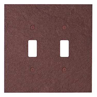 Imagem de Placa de parede elétrica SWITCH HITS Outlet 2 interruptores | Placa frontal com tampa de interruptor de luz dupla | Vermelho ardósia Vermont decorativo - Tom natural da terra | 2 Gang, 12,7 cm L x