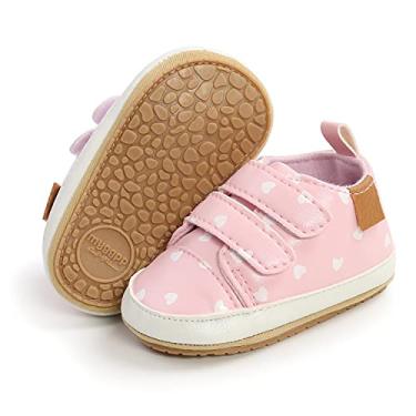 Imagem de BABSMULY Sapatos para bebês meninos meninas sola de borracha antiderrapante tênis de couro infantis primeiros passos sapatos de berço infantil mocassins rasteiros. (Coração Rosa Branco, 6-12 Meses)