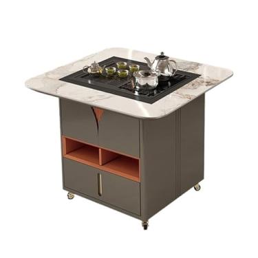 Imagem de Mesa de Chá Mesa de chá móvel moderna com laje de rocha, mesa de centro, varanda, elevador inteligente, mesa de chá multifuncional automática Mesa Lateral