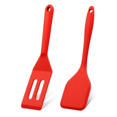 Imagem de Conjunto de espátula de silicone para servir brownie flexível antiaderente espátula de cozinha resistente ao calor para virar ovos crepe bife pizza utensílio de cozinha (vermelho)