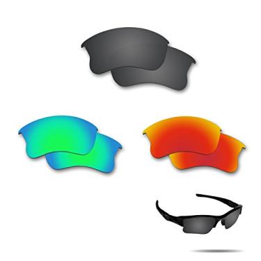 Imagem de Fiskr Lentes polarizadas de substituição para óculos de sol Oakley Flak Jacket XLJ(OO9009) com resistência a impactos, proteção contra raios UV e proteção multifuncional (preto, vermelho e verde)