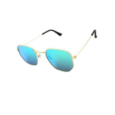 Imagem de Óculos de Sol Hexagonal Armação em Metal com Case Luxo Proteção UV400 Estilo Retrô Aviador Unissex Feminino Masculino - Cacife Brand (Verde Espelhado)