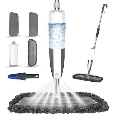 Imagem de Esfregão spray para limpeza de piso – esfregão de chão molhado de microfibra com 3 almofadas laváveis e garrafa recarregável, esfregão plano com pulverizador para cozinha de madeira, pisos de azulejo laminado de madeira de lei e limpeza de poeira