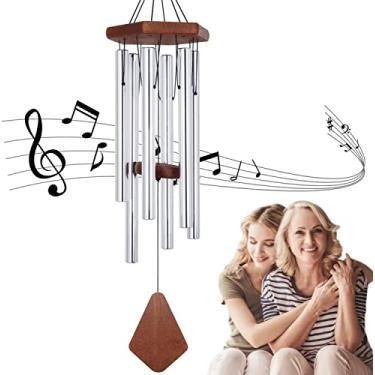 Imagem de ASTARIN Wind Chimes Outdoor Deep Tone, 30 polegadas Memorial Wind Chime Outdoor, Wedding Wind-Chime personalizado com 6 banheiras afinadas, Elegante Chime para jardim, pátio, varanda e casa, prata